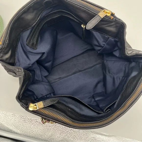 Brooks Brothers Black Quilted Lambskin Bag with beautiful Gold color Accents